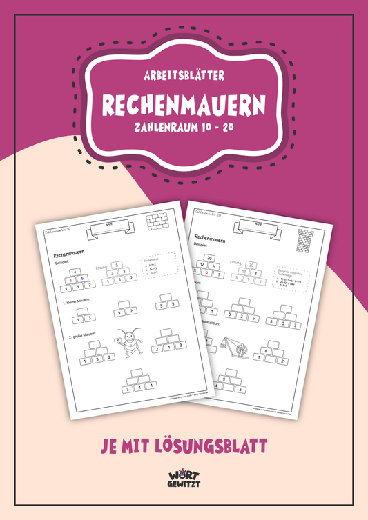Rechenmauern im Zahlenraum bis 10 und bis 20 (Digitaler Download)